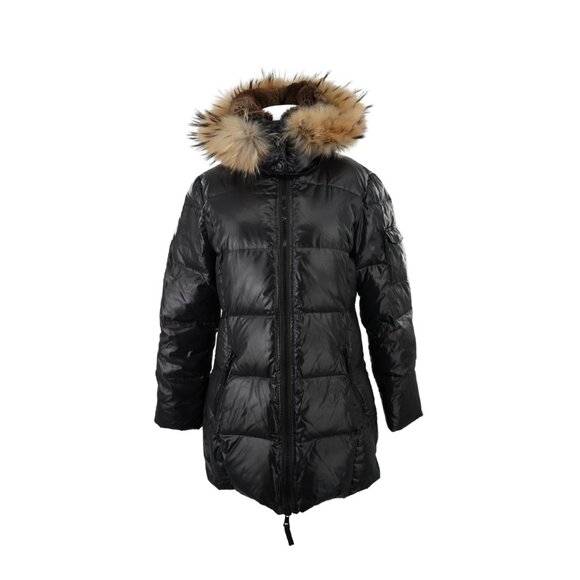 SAM. NY Shiny Black Down Puffer Midi Coat Women's Size M